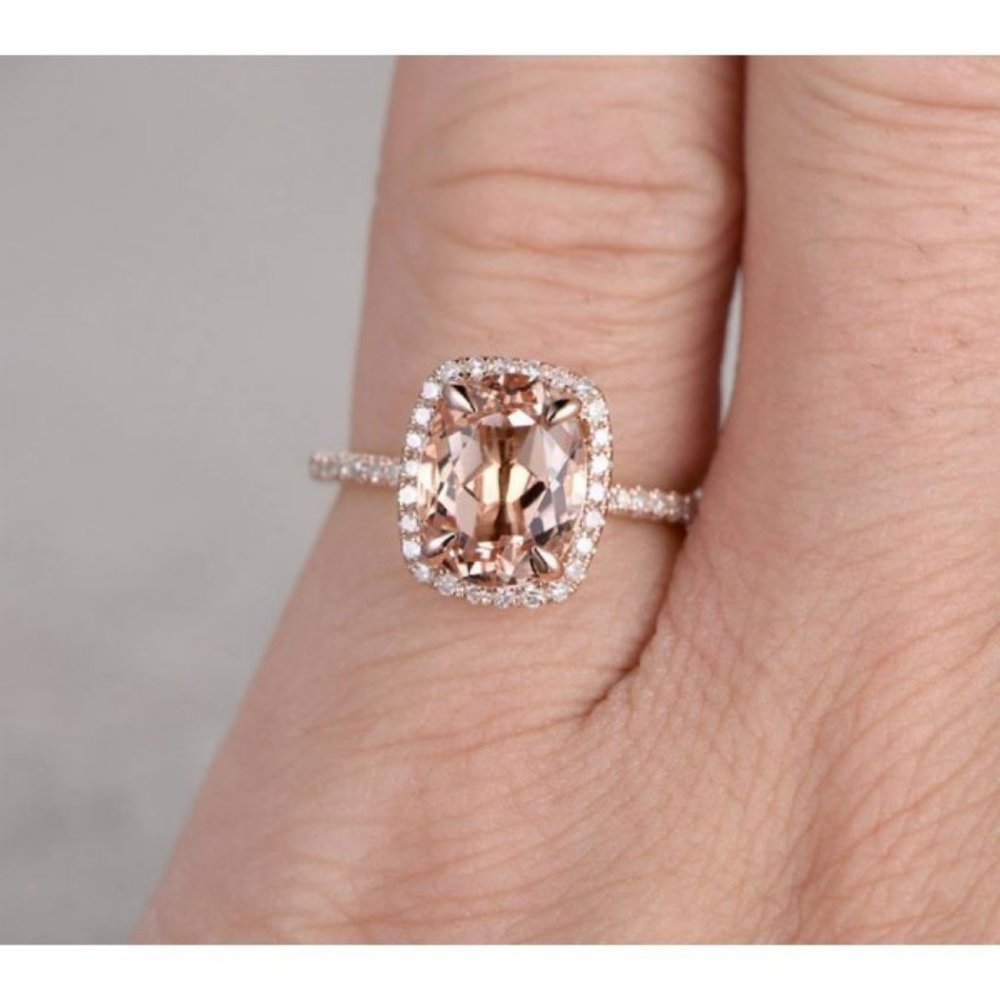 *NEW 18K Rose Gold Morganite Diamond Halo Ring W - Picture 2 of 4